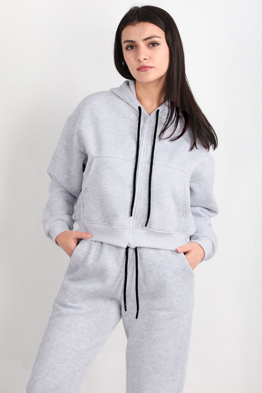 Ziploom Kadın 3iplik Fermuarlı Sweat Gri