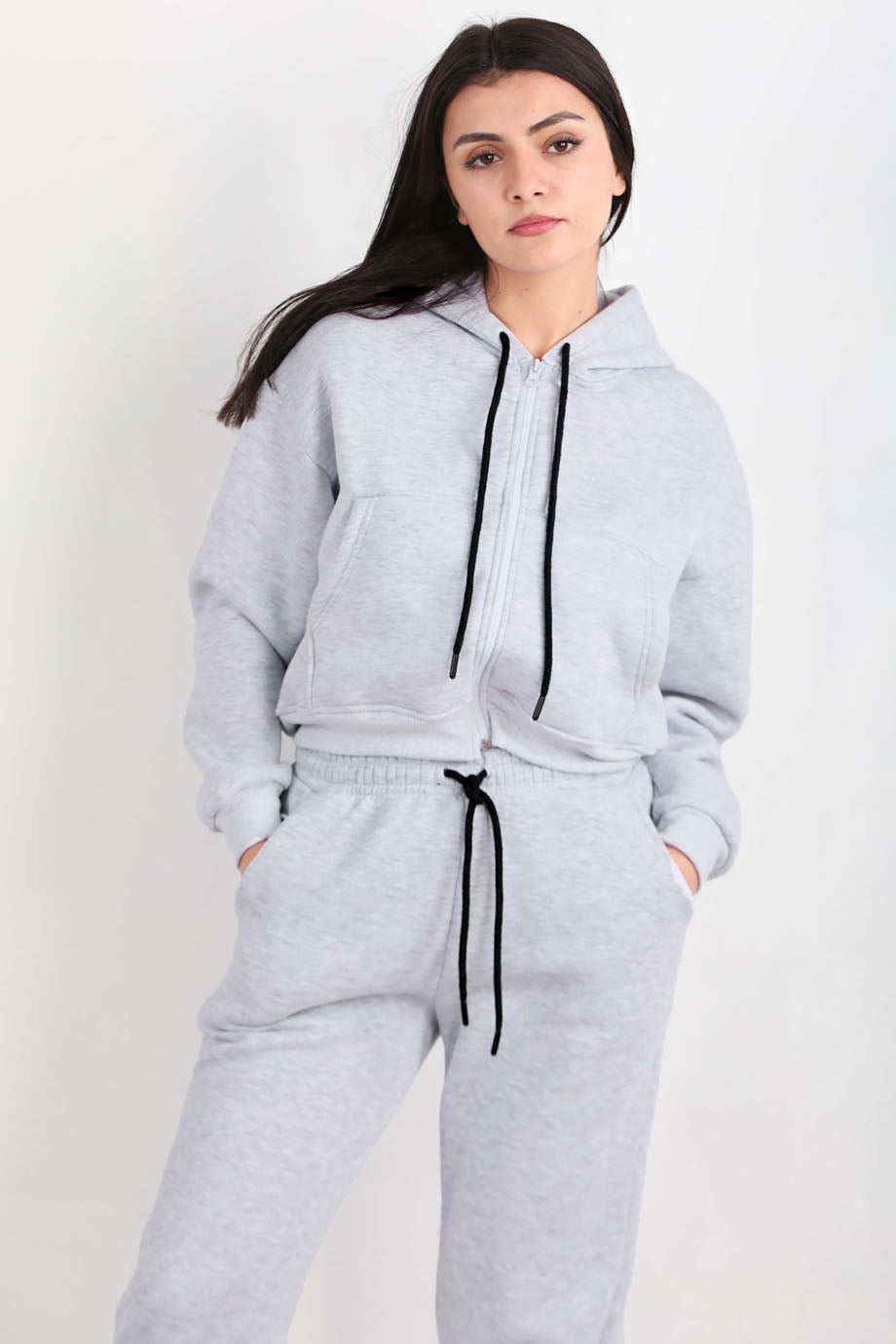 Ziploom Kadın 3iplik Fermuarlı Sweat Gri