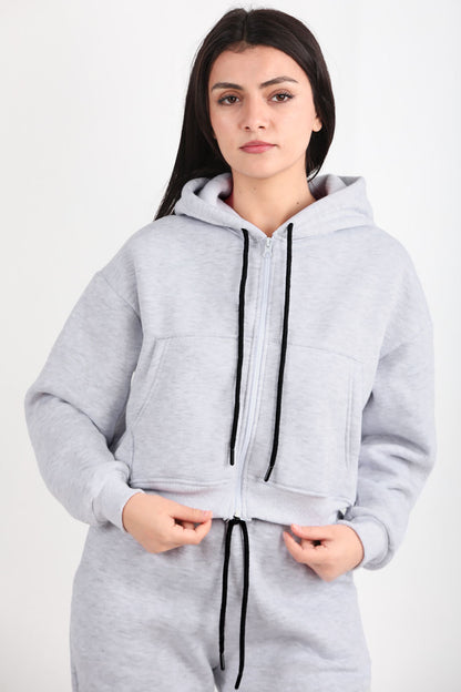 Ziploom Kadın 3iplik Fermuarlı Sweat Gri