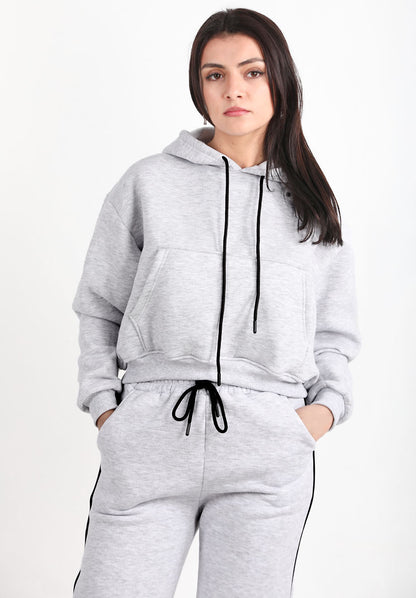 Flexra Kadın Cepli Crop Sweat Açık Gri