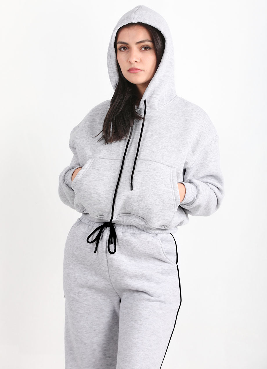 Flexra Kadın Cepli Crop Sweat Açık Gri