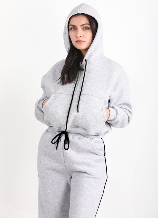 Flexra Kadın Cepli Crop Sweat Açık Gri