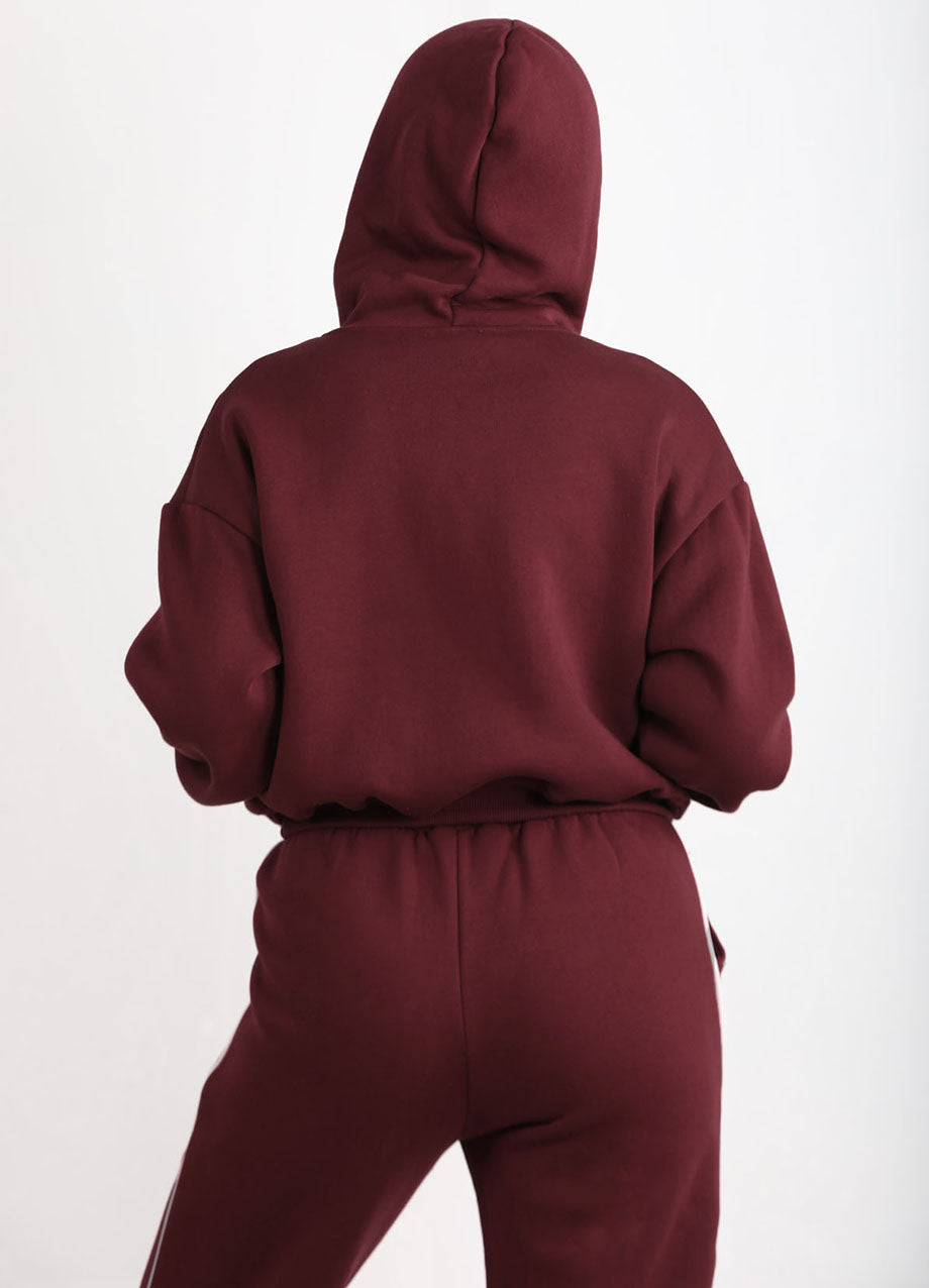 Flexra Kadın Cepli Crop Sweat Bordo