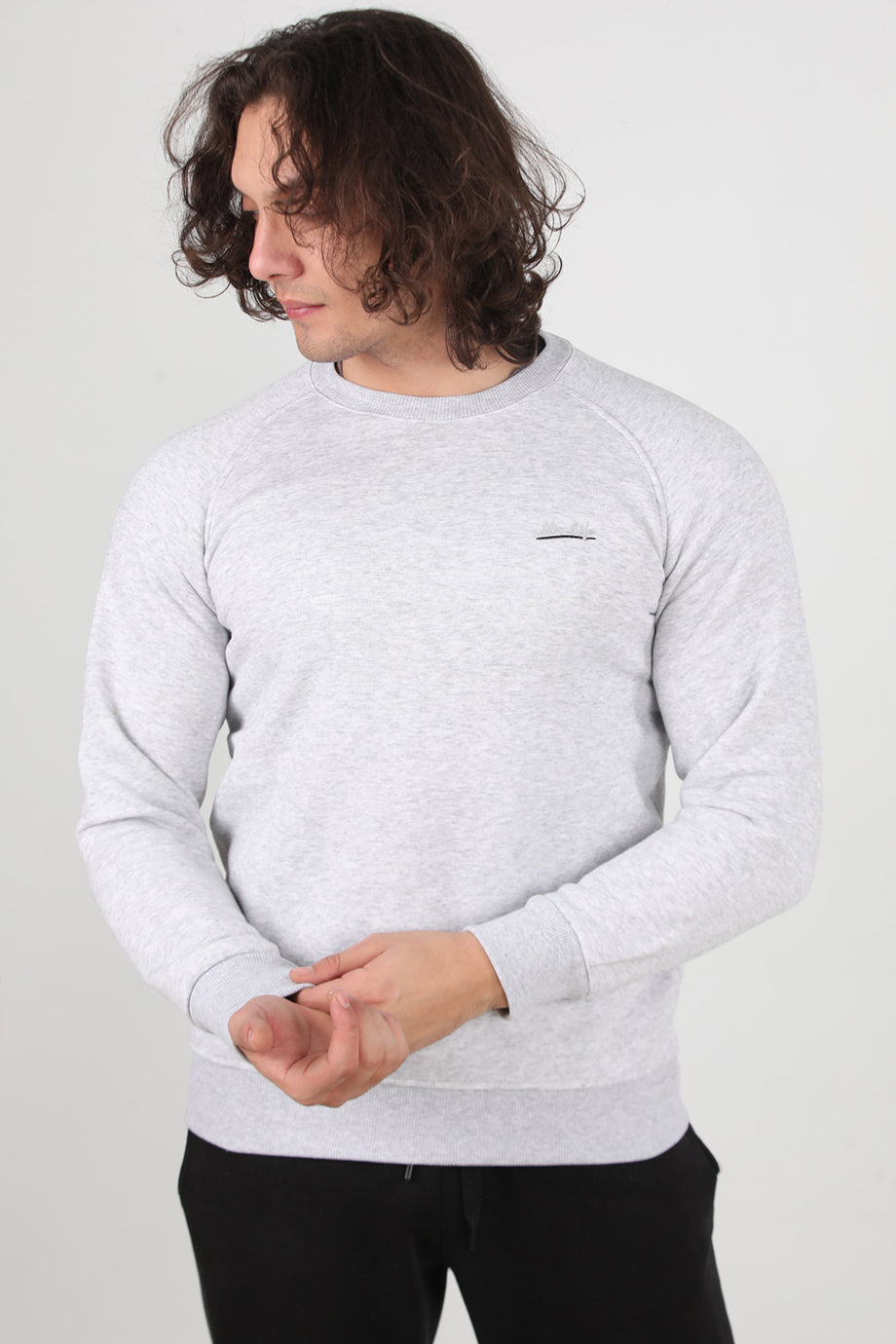 Trimcrew Erkek 3iplik Omuz Çimalı Sweat Açık Gri