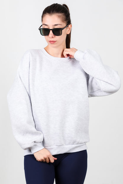 Kadın Bisiklet Yaka Şardonlu Sweat Gri