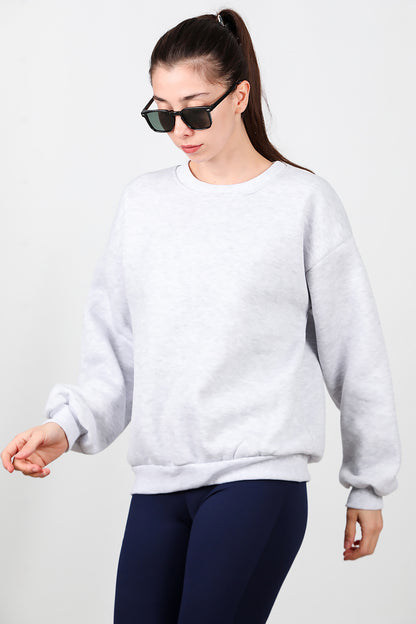 Kadın Bisiklet Yaka Şardonlu Sweat Gri