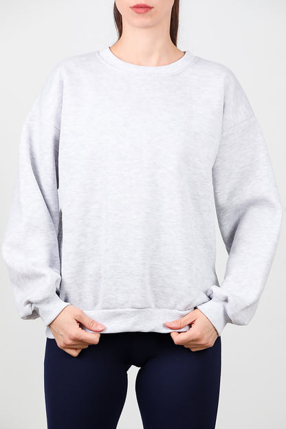 Kadın Bisiklet Yaka Şardonlu Sweat Gri