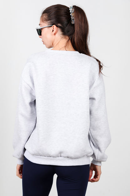 Kadın Bisiklet Yaka Şardonlu Sweat Gri