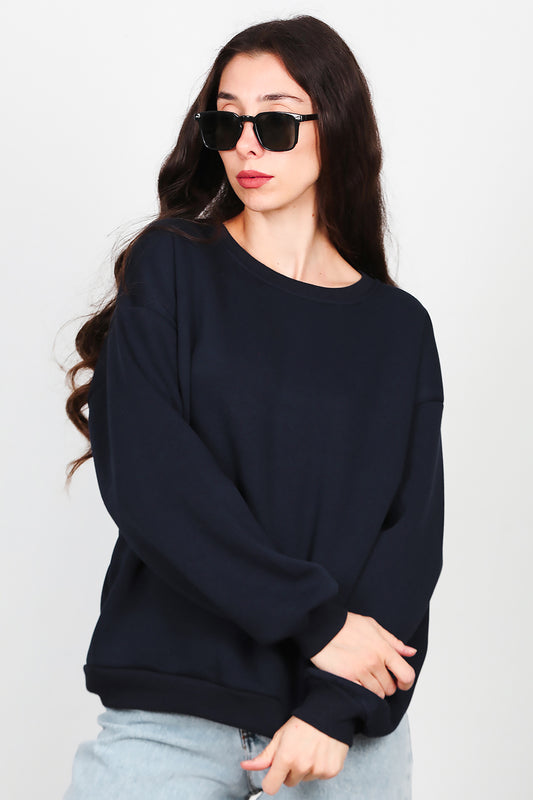 Kadın Bisiklet Yaka Şardonlu Sweat Lacivert