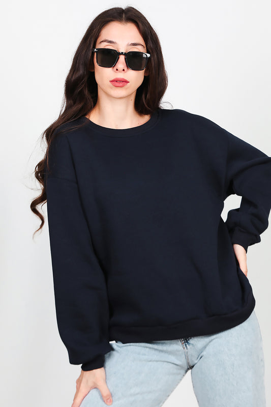 Kadın Bisiklet Yaka Şardonlu Sweat Lacivert