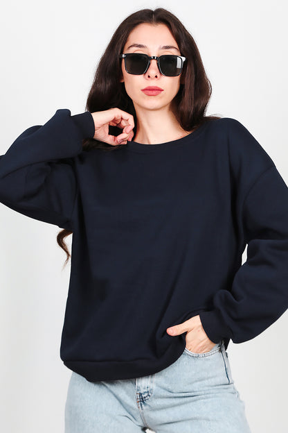 Kadın Bisiklet Yaka Şardonlu Sweat Lacivert