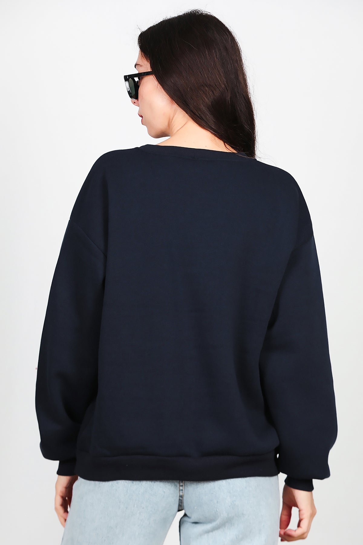Kadın Bisiklet Yaka Şardonlu Sweat Lacivert