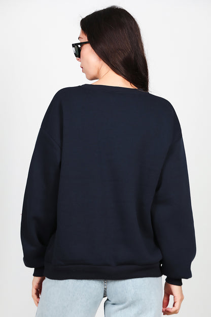 Kadın Bisiklet Yaka Şardonlu Sweat Lacivert