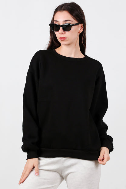 Kadın Bisiklet Yaka Şardonlu Sweat Siyah