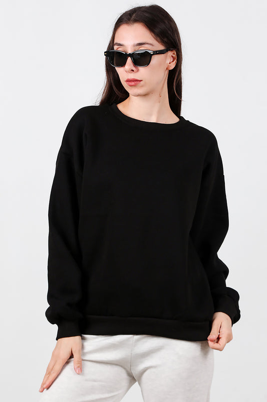 Kadın Bisiklet Yaka Şardonlu Sweat Siyah