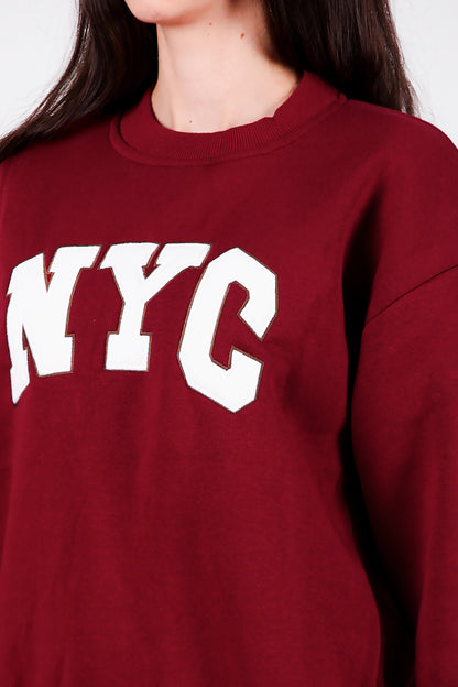 Kadın Yazılı Bisiklet Yaka Sweat Bordo