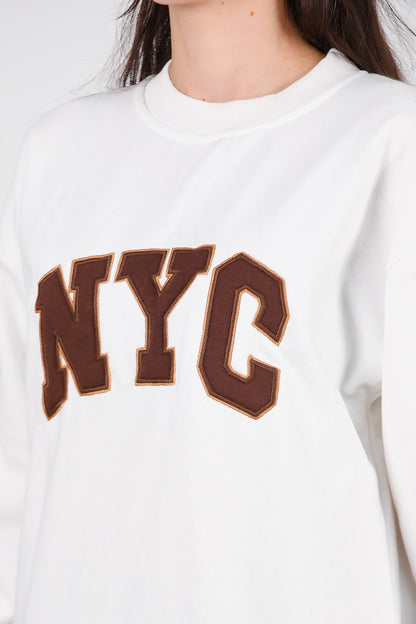 Kadın Yazılı Bisiklet Yaka Sweat Ekru