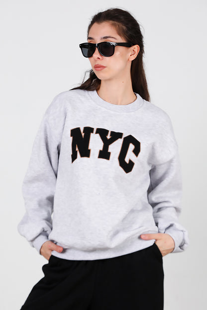 Kadın Yazılı Bisiklet Yaka Sweat Gri