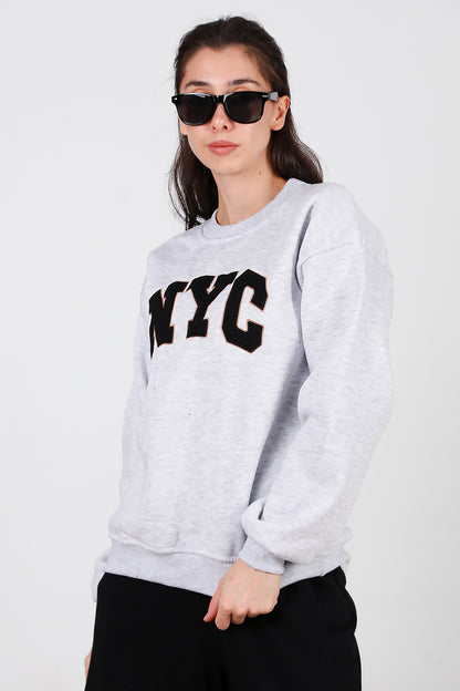 Kadın Yazılı Bisiklet Yaka Sweat Gri