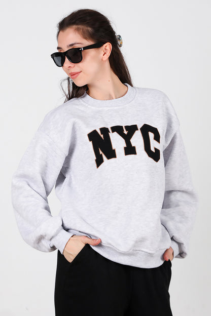 Kadın Yazılı Bisiklet Yaka Sweat Gri