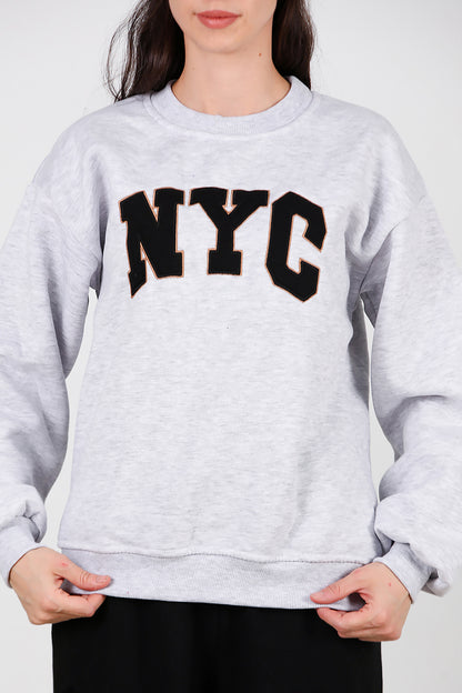 Kadın Yazılı Bisiklet Yaka Sweat Gri