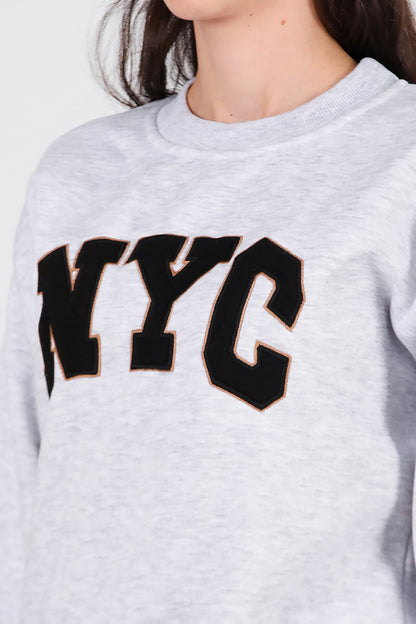 Kadın Yazılı Bisiklet Yaka Sweat Gri