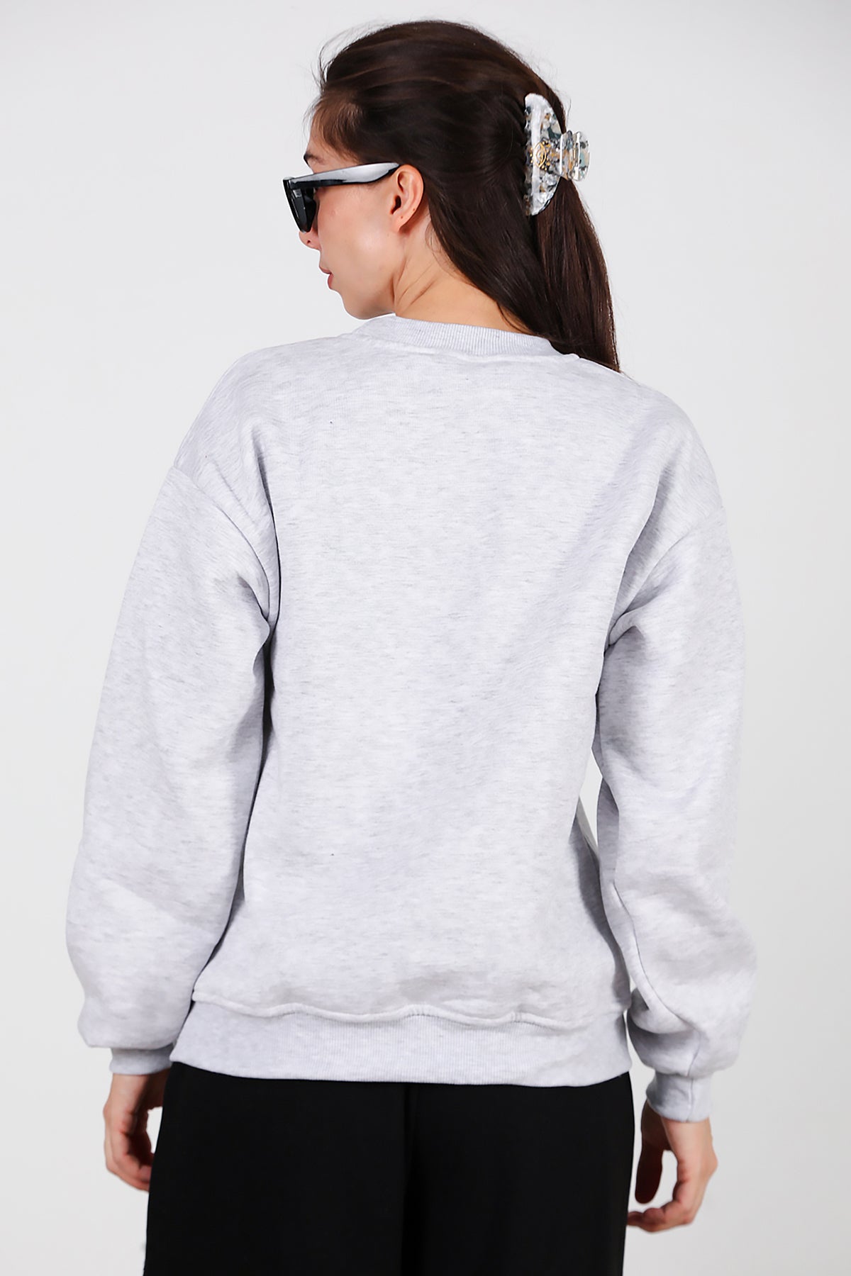 Kadın Yazılı Bisiklet Yaka Sweat Gri