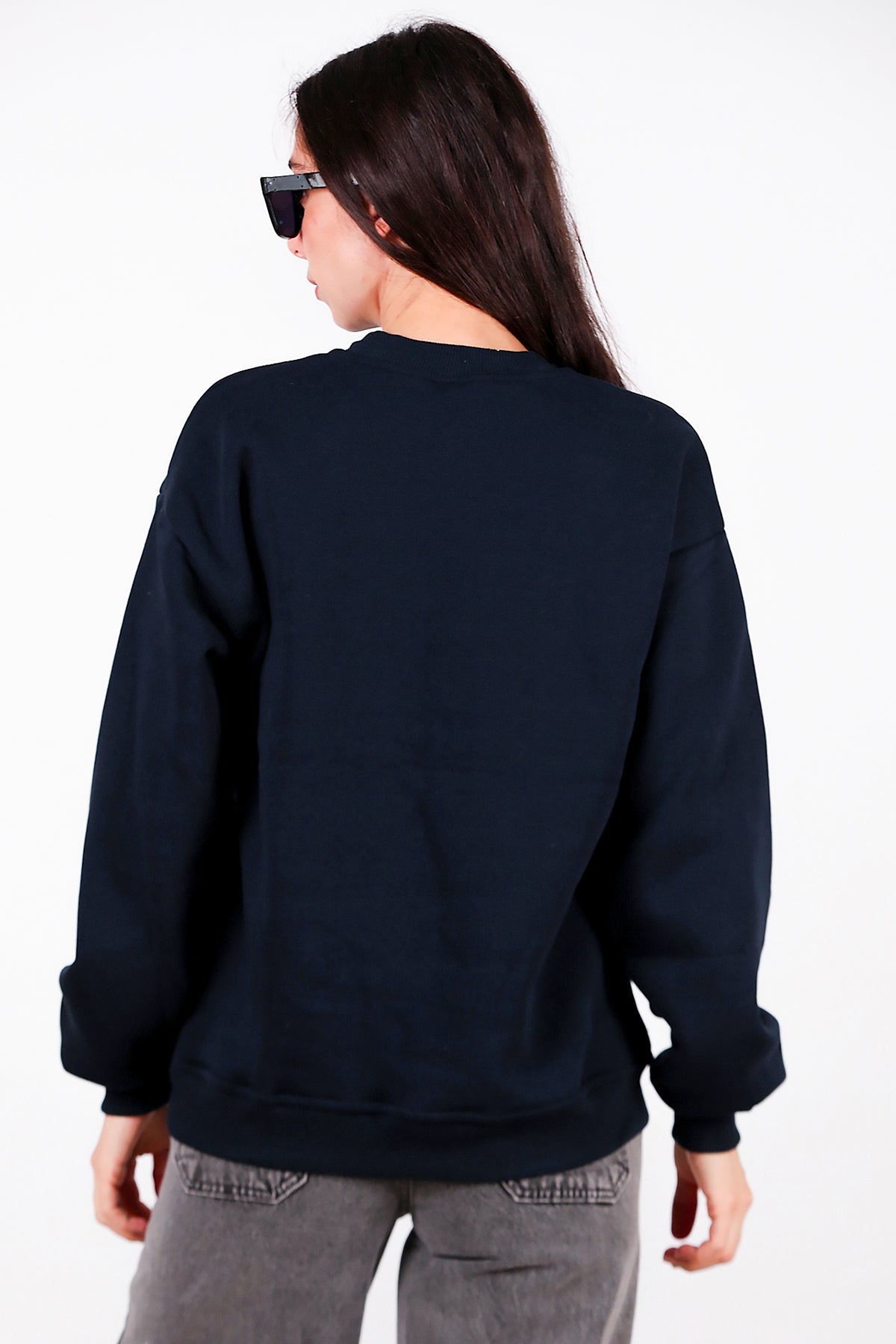 Kadın Yazılı Bisiklet Yaka Sweat Lacivert