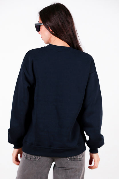 Kadın Yazılı Bisiklet Yaka Sweat Lacivert