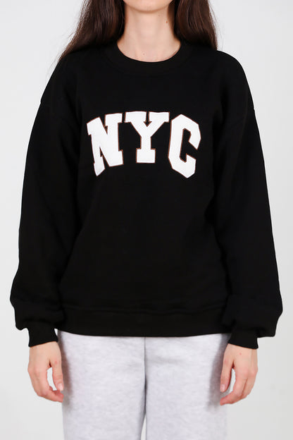 Kadın Yazılı Bisiklet Yaka Sweat Siyah