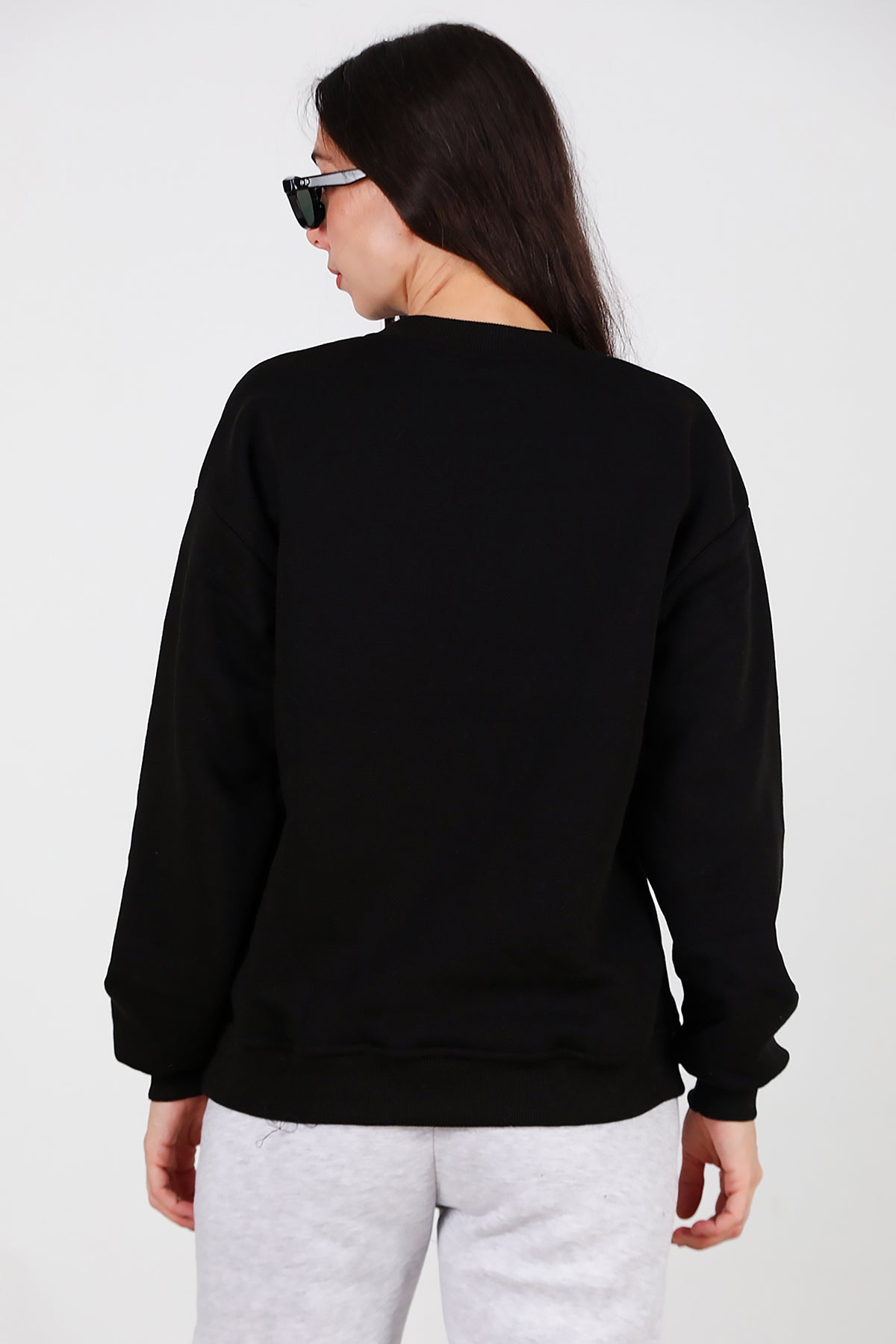 Kadın Yazılı Bisiklet Yaka Sweat Siyah