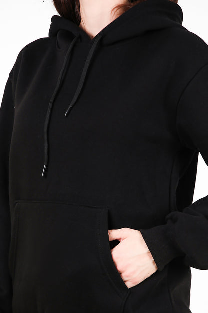 Kadın Kapşonlu Üç İplik Sweat Siyah