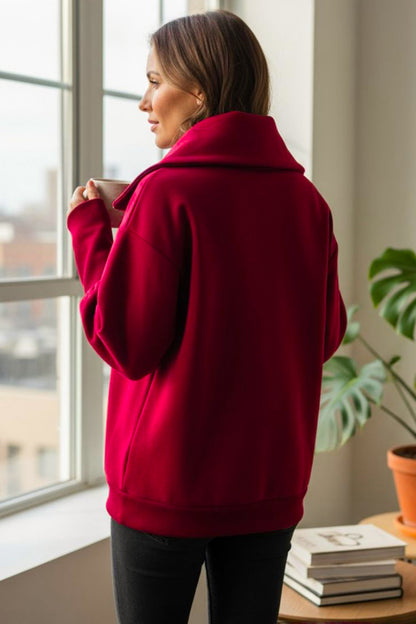 Kadın Dik Yaka Fermuarlı Sweat Bordo