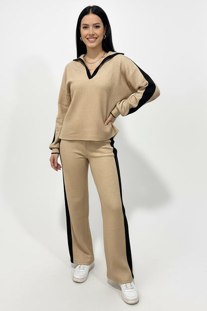 Vestra Kadın Garnili Önü V Yakalı Takım Bej