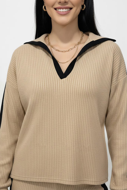 Vestra Kadın Garnili Önü V Yakalı Takım Bej