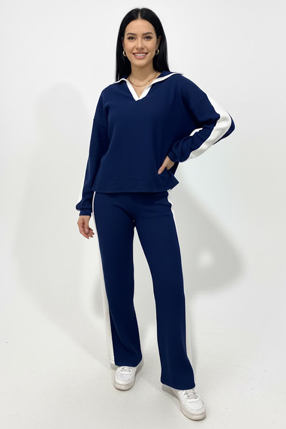 Vestra Kadın Garnili Önü V Yakalı Takım Lacivert