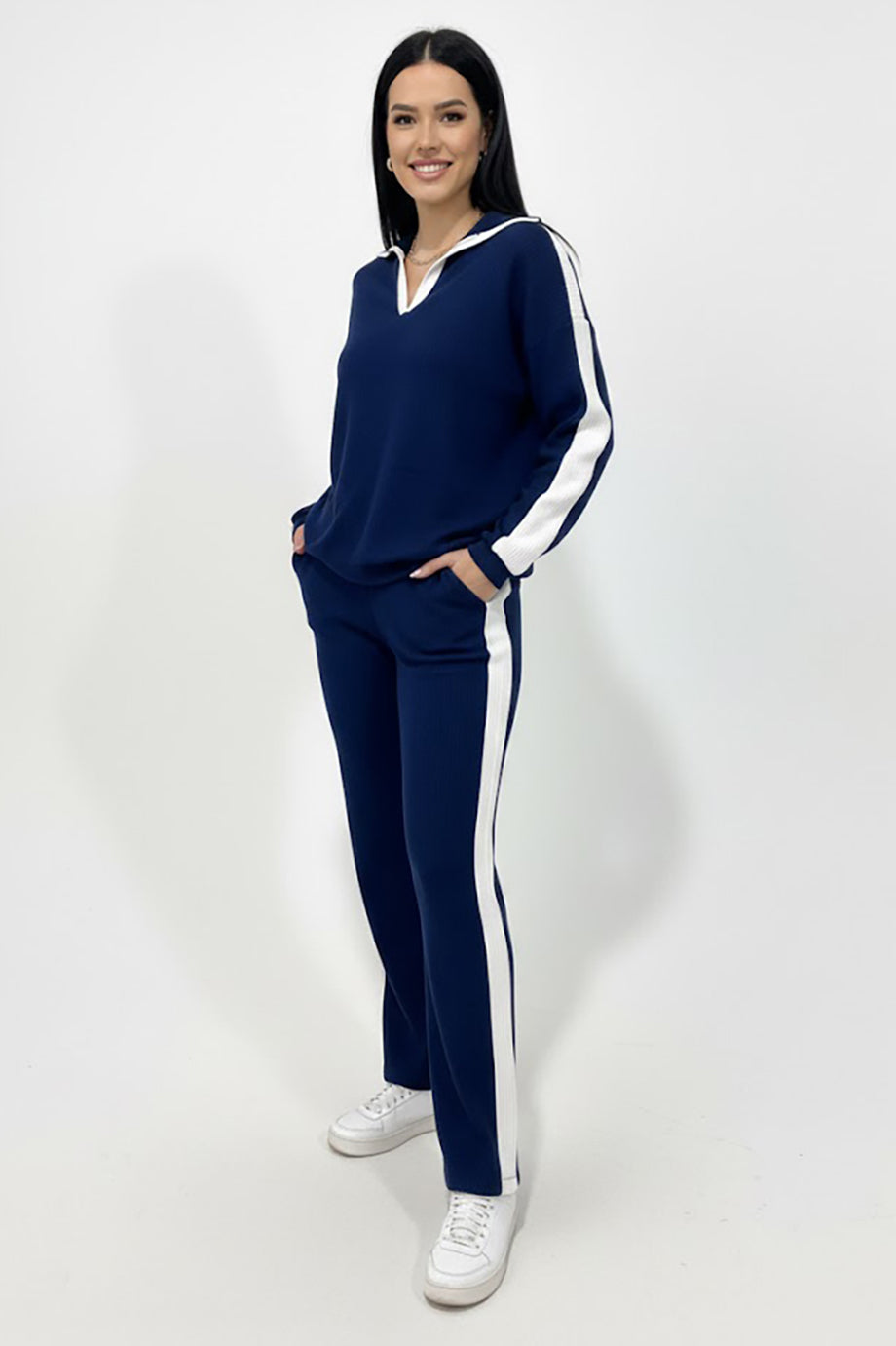 Vestra Kadın Garnili Önü V Yakalı Takım Lacivert