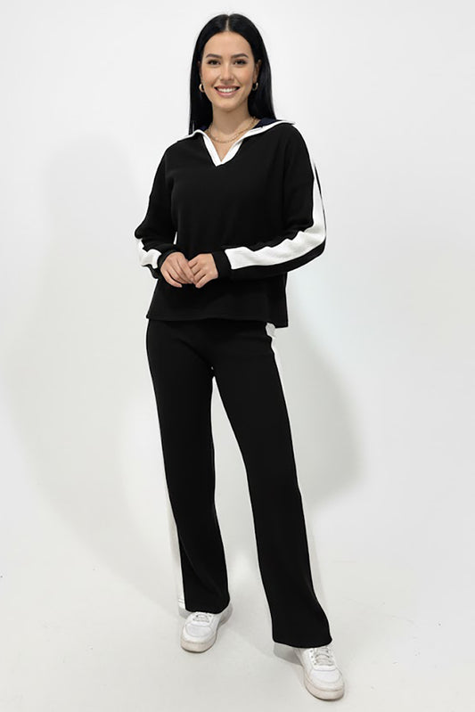 Vestra Kadın Garnili Önü V Yakalı Takım Siyah