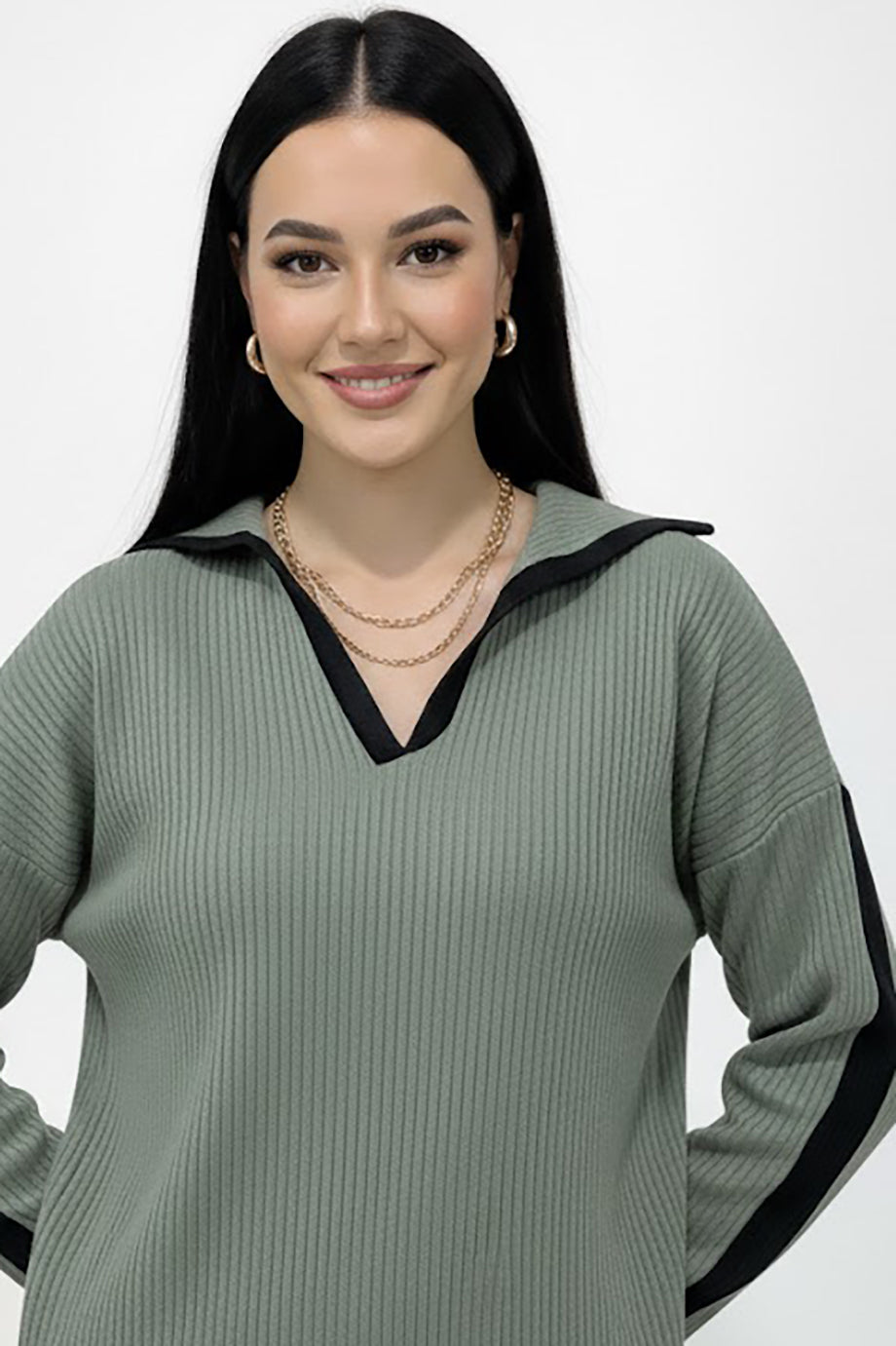 Vestra Kadın Garnili Önü V Yakalı Takım Yeşil