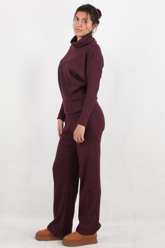 Twinra Kadın Degaje Yaka İkili Takım Bordo