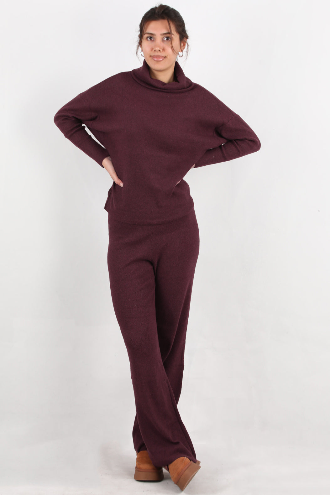 Twinra Kadın Degaje Yaka İkili Takım Bordo