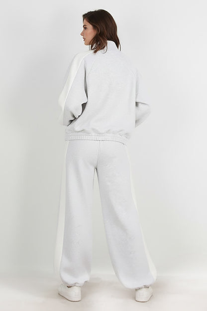 Kadın Yanları Şeritli Önü Fermuarlı Eşofman Takımı Gri