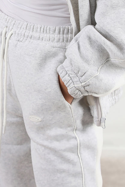 Kadın Yanları Şeritli Önü Fermuarlı Eşofman Takımı Gri