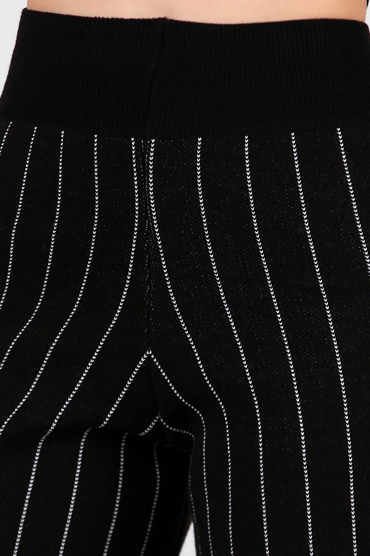 Kadın Çizgili Yelekli Triko Takım Siyah