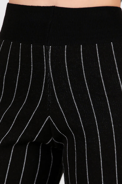 Kadın Çizgili Yelekli Triko Takım Siyah