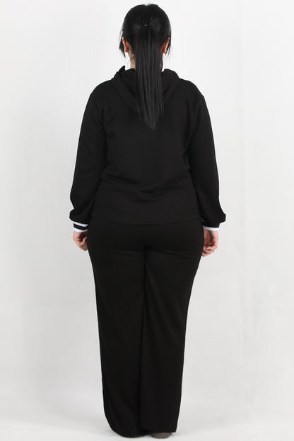 LineaFit Büyük Beden Çizgili Kapşonlu Takım Siyah