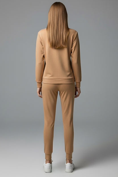 Büyük Beden Yıldız Varaklı Takım Bej