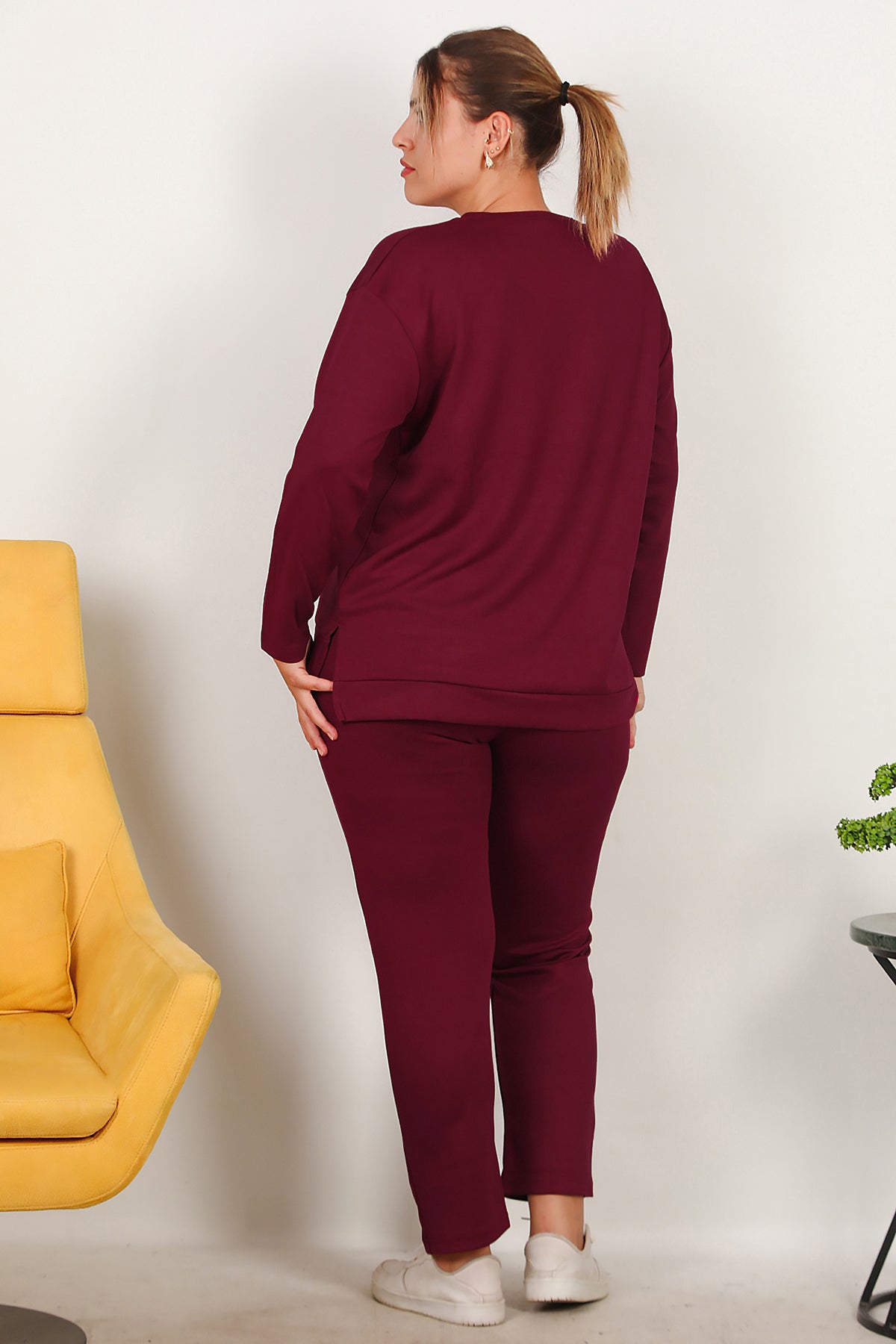 Büyük Beden Yıldız Varaklı Takım Bordo
