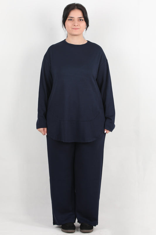 Modera Büyük Beden Parça Detay İkili Takım Lacivert