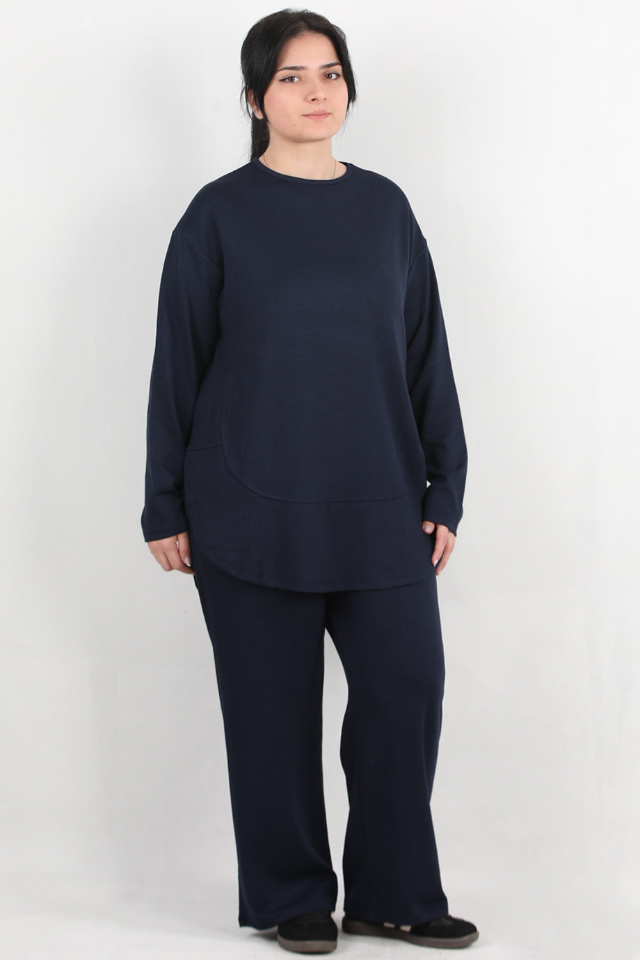 Modera Büyük Beden Parça Detay İkili Takım Lacivert